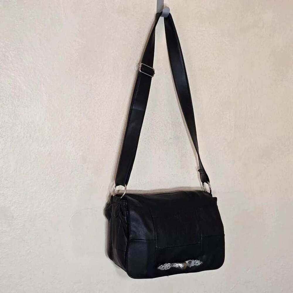Accessories Custom Y2K Genuine Leather Patchwork Moto Shoulder Bag - Picture 3 of 8